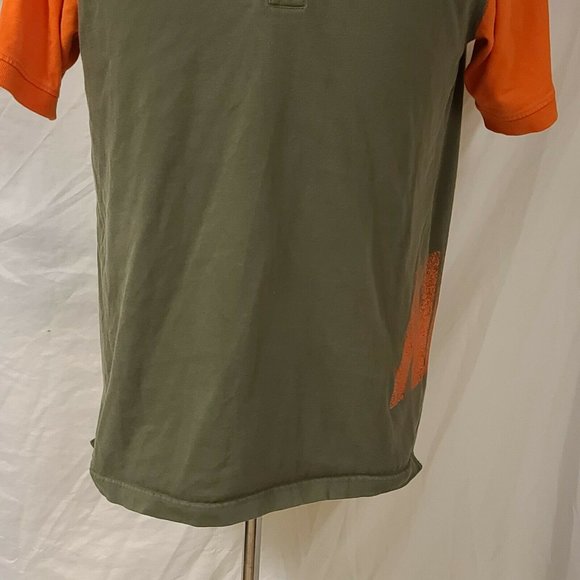 NIKE AIR Mens Medium Green Orange Short Sleeve 3 Button Spell Out Polo Shirt - Picture 5 of 12